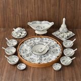  Quà Tặng Doanh Nghiệp | Bộ Hoa Mặt Trời Bát Tràng đầy đủ vẽ Sen hàng kỹ men chàm size 45 