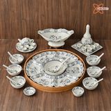  Quà Tặng Doanh Nghiệp | Bộ Hoa Mặt Trời Bát Tràng đầy đủ vẽ Sen hàng kỹ men chàm size 45 