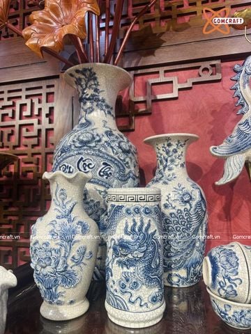  Bộ đồ thờ Bát Tràng cao cấp dâng gia tiên men rạn đắp nổi 28 vật phẩm 