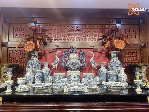  Bộ đồ thờ Bát Tràng cao cấp dâng gia tiên men rạn đắp nổi 28 vật phẩm 