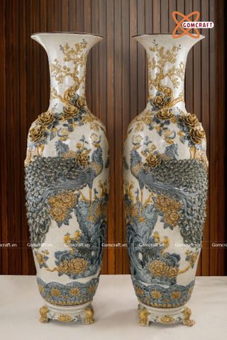  Lục bình Bát Tràng cao cấp men rạn đắp nổi kênh bong hàng kĩ cao 1m4 