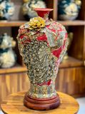  Mai Bình Tích Lộc Công Danh Phú Quý men đỏ đắp nổi kênh bong vẽ vàng cao 55 cm | Quà Tặng Khai Trương Mai Bình Tích Lộc Bát Tràng 