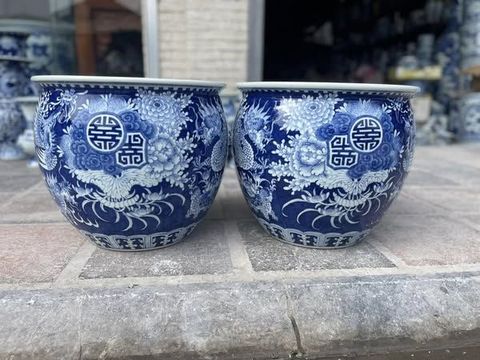  Thống sứ Bát Tràng Tứ Linh men lam vẽ kĩ đường kính 40 cm 