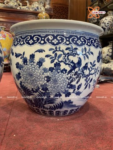  Thống sứ Bát Tràng Phú Quý Trường Thọ men lam đường kính 40 cm 