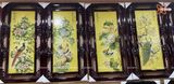  Tranh Gốm Tứ Quý Bát Tràng men màu vẽ tứ cảnh kích thước 45 x 95 cm khung gỗ gụ 