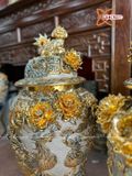  Quà Tặng Cao Cấp | Chóe Bát Tràng Công Danh Phú Quý 25 lít men rạn vẽ vàng 