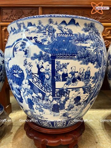  Thống sứ Bát Tràng Bát Tiên men ngọc Bách Nhi Bách Phúc vẽ kĩ đường kính 50 cm 