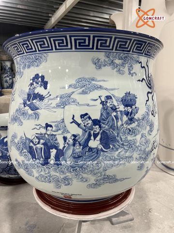  Thống sứ Bát Tràng Bát Tiên men lam vẽ kĩ cao 70 cm 