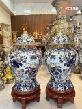  Quà Tặng Cao Cấp | Chóe Bát Tràng cao 75 cm tứ cảnh vẽ vàng 