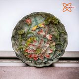  Đĩa cảnh phong thuỷ Hoa Sen đắp nổi đường kính 30 cm | Quà Tặng Khai Trương Đĩa Cảnh Phong Thuỷ 