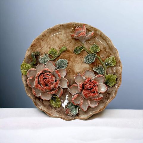  Đĩa cảnh phong thuỷ hoạ tiết Hoa đắp nổi đường kính 30 cm | Quà Tặng Khai Trương Đĩa Cảnh Phong Thuỷ 