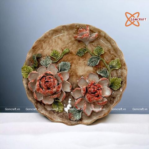  Đĩa cảnh phong thuỷ hoạ tiết Hoa đắp nổi đường kính 30 cm | Quà Tặng Khai Trương Đĩa Cảnh Phong Thuỷ 