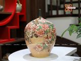  Bình Hoa Bát Tràng hoạ tiết hoa phù dung đắp nổi vẽ vàng 24k cao 30 cm 