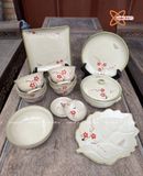  Quà Tặng Doanh Nghiệp bát sứ | Bát Sứ Bát Tràng Bộ Đồ Ăn men kem hoạ tiết hoa đào 18 vật phẩm 