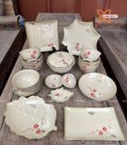  Quà Tặng Doanh Nghiệp bát sứ | Bát Sứ Bát Tràng Bộ Đồ Ăn men kem hoạ tiết hoa đào 18 vật phẩm 