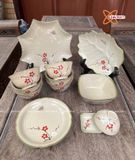  Quà Tặng Doanh Nghiệp bát sứ | Bát Sứ Bát Tràng Bộ Đồ Ăn men kem hoạ tiết hoa đào 18 vật phẩm 