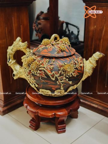  Ấm Tích Bát Tràng cao cấp đắp nổi dát vàng cao 32 cm 