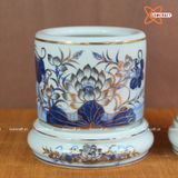  Bát hương Bát Tràng Hoa Sen men sứ trắng vẽ vàng đường kính 22 cm 