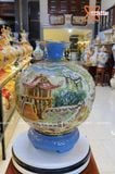  Bình Hút Lộc Bát Tràng Chùa Một Cột men loang xanh đắp nổi vẽ vàng cao 35 cm | Quà Tặng Khai Trương bình hút lộc Bát Tràng 