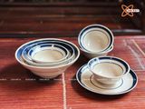  Quà Tặng Doanh Nghiệp bát sứ | Bát Sứ Bát Tràng Bộ Đồ Ăn men kem viền xanh 14 vật phẩm 
