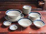  Quà Tặng Doanh Nghiệp bát sứ | Bát Sứ Bát Tràng Bộ Đồ Ăn men kem viền xanh 14 vật phẩm 