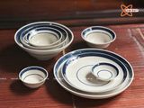  Quà Tặng Doanh Nghiệp bát sứ | Bát Sứ Bát Tràng Bộ Đồ Ăn men kem viền xanh 14 vật phẩm 