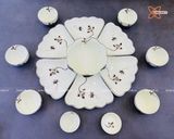  Quà Tặng Doanh Nghiệp bát sứ | Bát Sứ Bát Tràng Hoa Mặt Trời vẽ hoa Sen nâu hàng kỹ size 45 bộ 15 chi tiết 