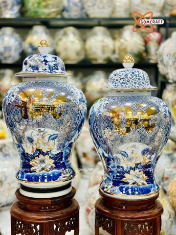  Choé Bát Tràng cao cấp Cuốn Thư Phúc Đức men sứ khử vẽ vàng dung tích 40 lít 