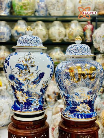  Choé Bát Tràng cao cấp Cuốn Thư Phúc Đức men sứ khử vẽ vàng dung tích 40 lít 