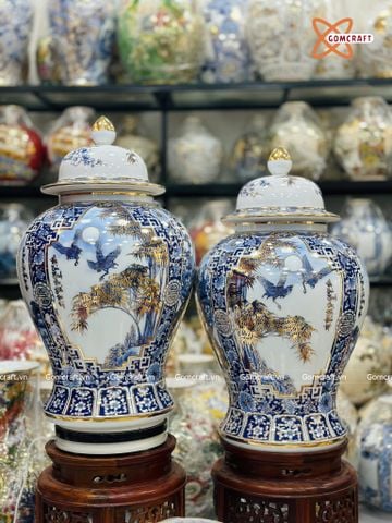  Choé Bát Tràng cao cấp Tứ Cảnh Phú Quý men sứ khử vẽ vàng dung tích 40 lít 