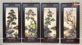  Tranh Gốm Tứ Quý Bát Tràng men màu đắp nổi kênh bong tứ cảnh kích thước 45 x 95 cm khung gỗ thông hàng kĩ 
