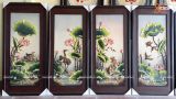  Tranh Gốm Tứ Quý Bát Tràng Sen Hạc Phú Quý Trường Thọ men màu đắp nổi kích thước 45 x 95 cm khung gỗ thông 
