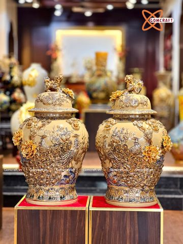  Choé Bát Tràng cao cấp Phú Quý Trường Xuân men hoàng tộc đắp nổi kênh bong siêu kĩ vẽ vàng 24k 