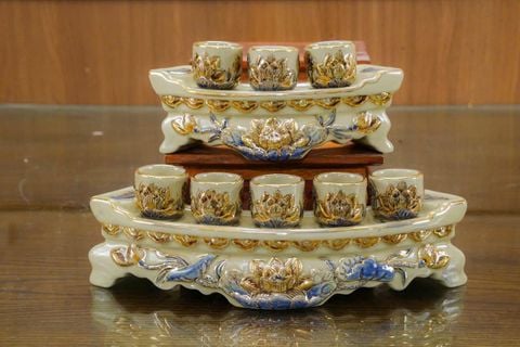  Bộ đồ thờ Bát Tràng cao cấp dâng gia tiên men hoàng tộc vẽ vàng 24k 19 vật phẩm 