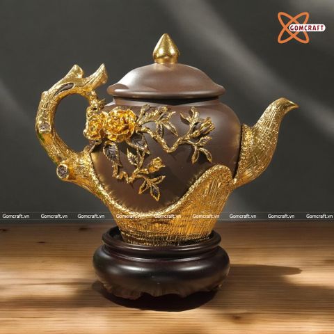  Ấm Tích Bát Tràng cao cấp đắp nổi dát vàng cao 30 cm 