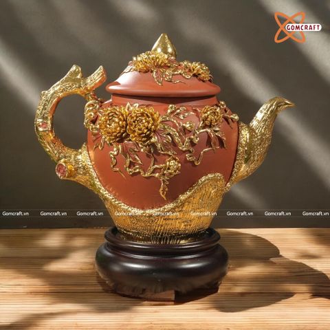  Ấm Tích Bát Tràng cao cấp đắp nổi dát vàng cao 30 cm 