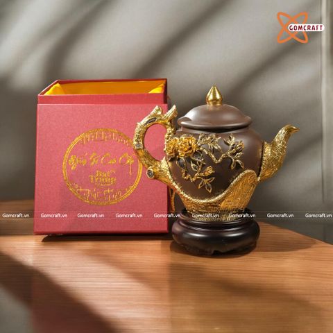  Ấm Tích Bát Tràng cao cấp đắp nổi dát vàng cao 30 cm 