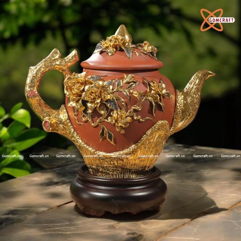  Ấm Tích Bát Tràng cao cấp đắp nổi dát vàng cao 30 cm 