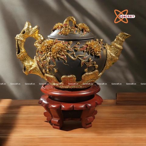  Ấm Tích Bát Tràng cao cấp đắp nổi dát vàng cao 32 cm 