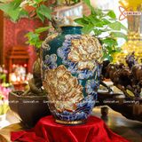  Bình Hoa men xanh lục bảo vẽ vàng họa tiết Liên Hoa Cát Tường hàng vuốt tay | Quà Tặng bình hoa Bát Tràng 