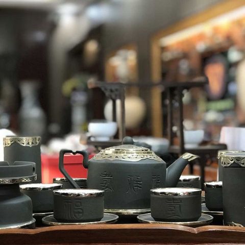  Ấm Chén Bát Tràng dòng gốm Tử Sa bọc Đồng 500ml | Quà Tặng Doanh Nghiệp bộ ấm chén uống trà 