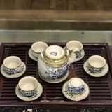  Ấm Chén Bát Tràng men Rạn bọc Đồng họa tiết Hoa Sen dáng Đại Bân Đề Lương 400ml | Quà Tặng Doanh Nghiệp bộ ấm chén uống trà 