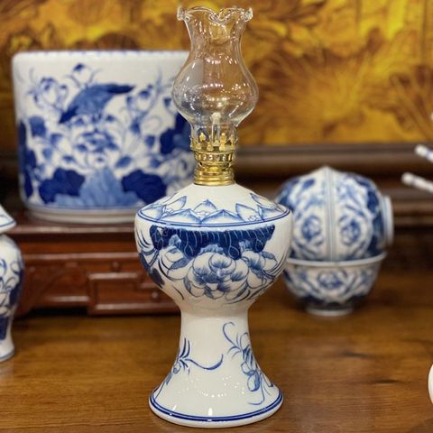  Đèn dầu thờ men lam Vạn Phúc Trường An 