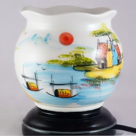  Đèn Xông Tinh Dầu Dáng Sóng Vẽ Sơn Thủy 