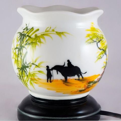  Đèn Xông Tinh Dầu Dáng Sóng Vẽ Cậu Bé Chăn Trâu 