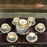  Ấm Chén Bát Tràng men Rạn bọc Đồng họa tiết Hoa Sen dáng Đại Bân Đề Lương 400ml | Quà Tặng Doanh Nghiệp bộ ấm chén uống trà 