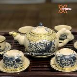  Ấm Chén Bát Tràng men Rạn bọc Đồng họa tiết Hoa Sen dáng Đoạn Trúc 280ml | Quà Tặng Doanh Nghiệp bộ ấm chén uống trà 
