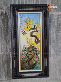  Tranh Gốm Tứ Quý Bát Tràng men màu đắp nổi tứ cảnh kích thước 50 x 100 cm khung gỗ gụ 
