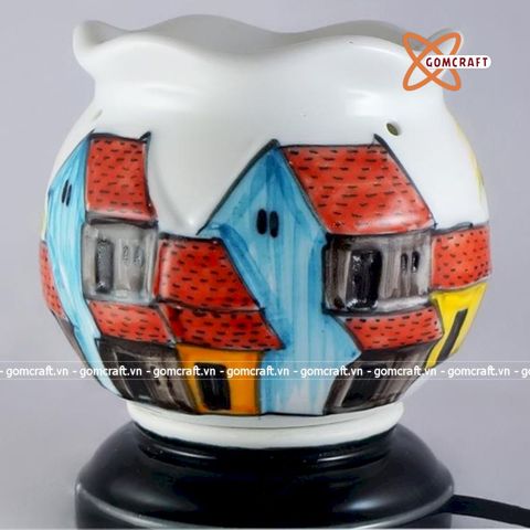  Đèn Xông Tinh Dầu Dáng Sóng Vẽ Phố Cổ 