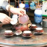  Ấm Chén Bát Tràng Tử Sa bọc Đồng Cao Cấp 420ml | Quà Tặng Doanh Nghiệp bộ ấm chén uống trà 